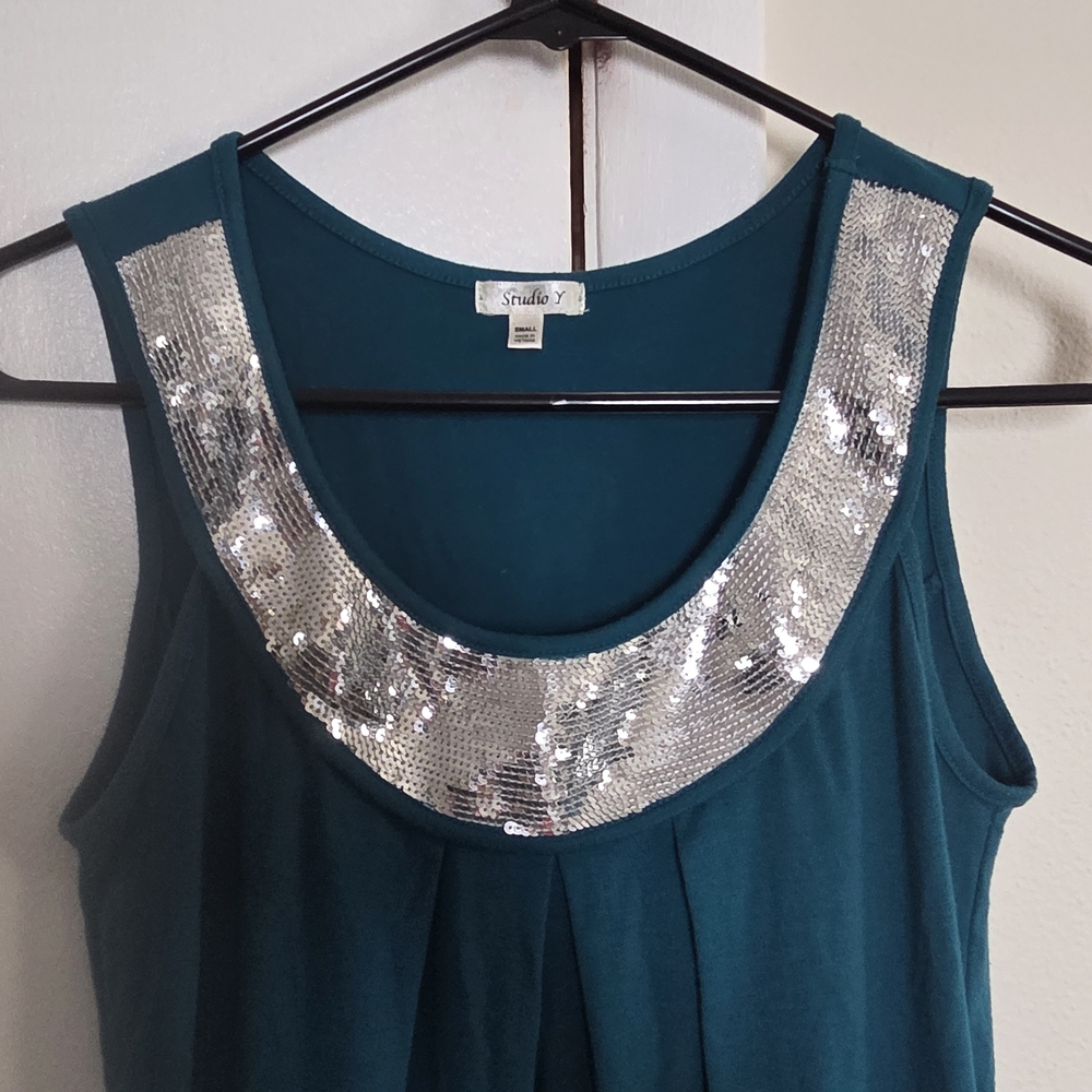 Studio Y Teal Sequin Women's Top